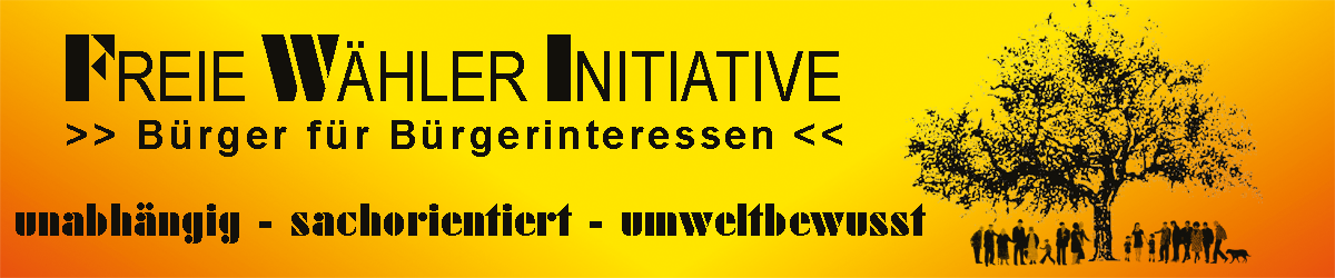 Banner unabhängig - sachorientiert - umweltbewusst mit FWI-Logo und Bürgerbaum