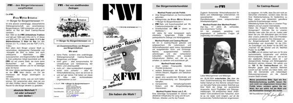 Bildhafte Darstellung des Flugblatt zum Bürgermeisterkandidaten für Castrop-Rauxel Manfred Postel zur Kommunalwahl 2004 - Link auf den Flyer als PDF